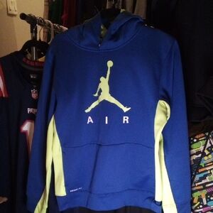NIKE Jordan Therma Fit Poly Blue Green Fleece Sweatshirt Hoodie Youth Boys Sz XL
